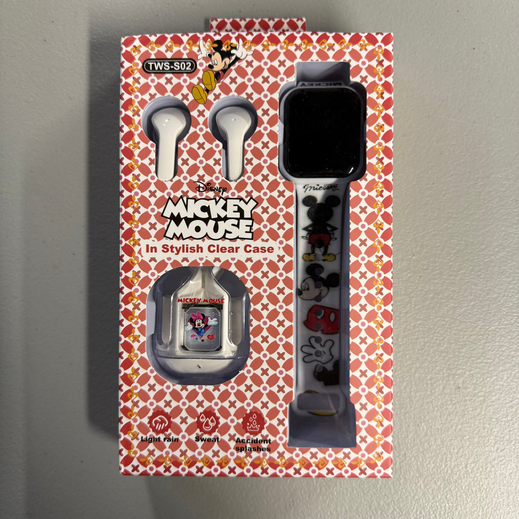 Disney Mickey Mouse Kids Smartwatch & TWS Wireless Earbuds Combo Set (New)