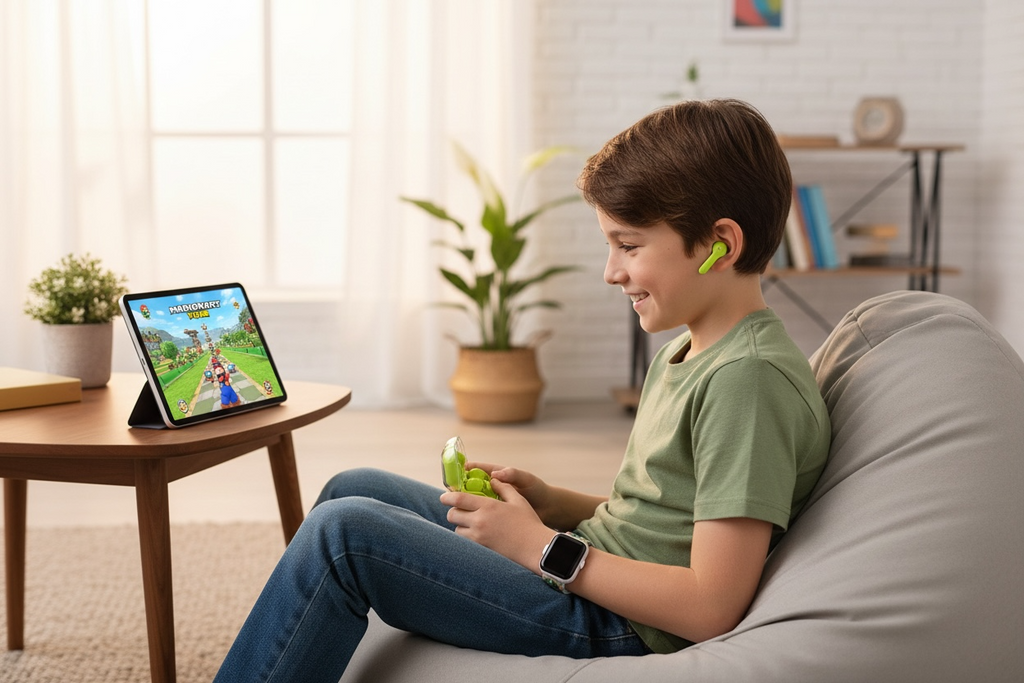 Super Mario Portal Kids Smartwatch & TWS Wireless Earbuds Combo Set - Green (New)