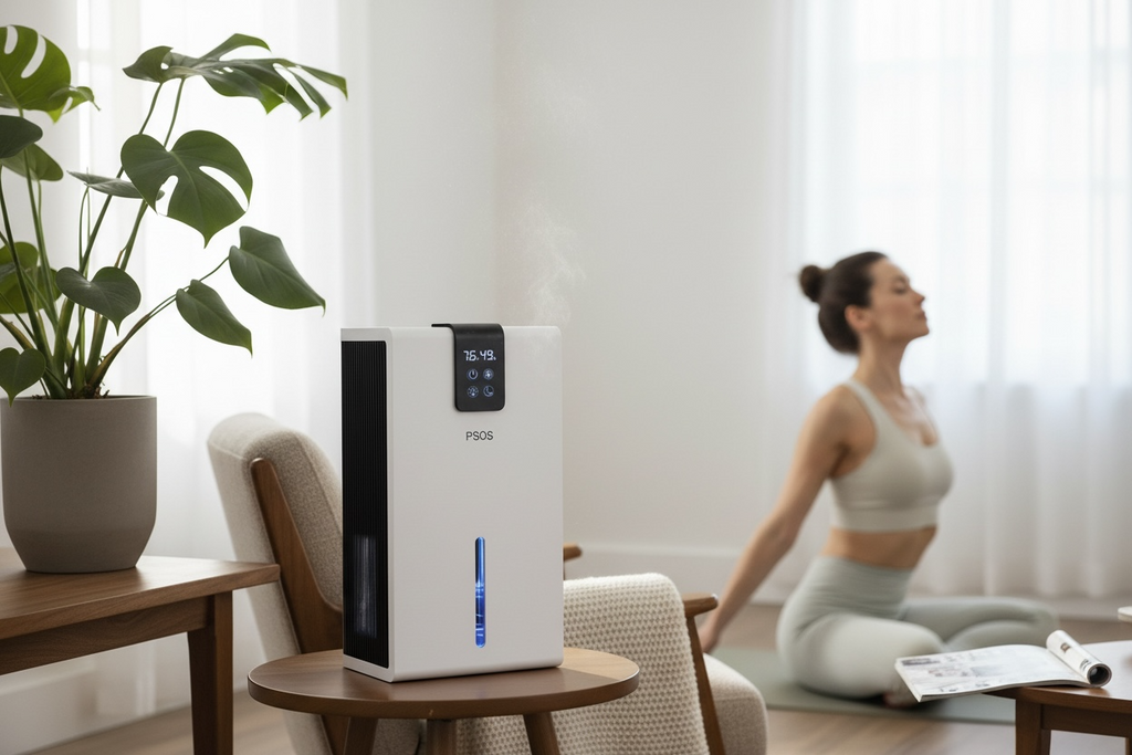 PSOS Dehumidifier 60W - Electric Home Dehumidifier with Colorful Lights - White