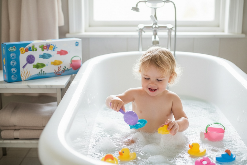 Baby Water Bath Toys Toddler Set - Colorful Stacking Cups & Watering Can - Open Box Like New