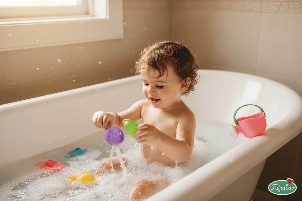 Baby Water Bath Toys Toddler Set - Colorful Stacking Cups & Watering Can - Open Box Like New