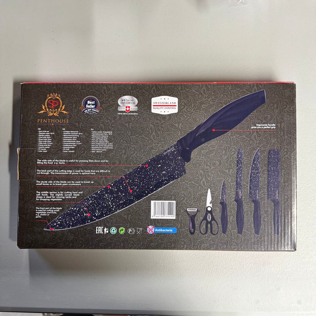 Penthouse 6-Piece Marble Coating Knife Set - Open Box Like New