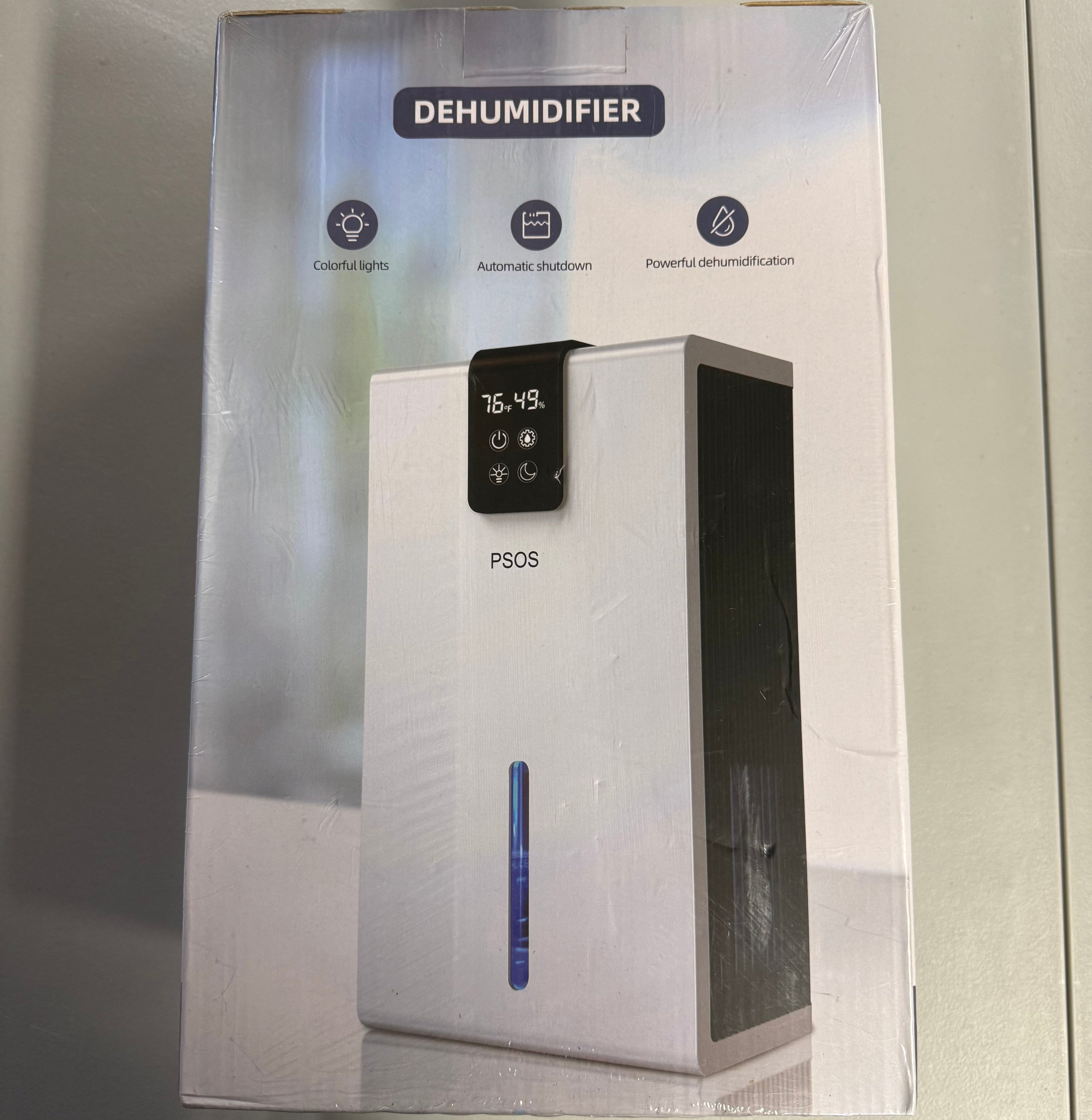 PSOS Dehumidifier 60W - Electric Home Dehumidifier with Colorful Lights - White