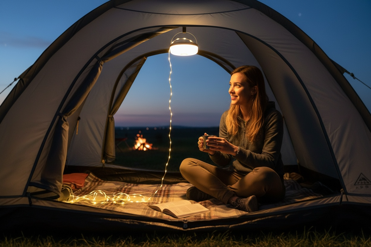 Multi-Function Camping Lamp with RGB Light String & Power Bank - HL-986 (Open Box, Like New)