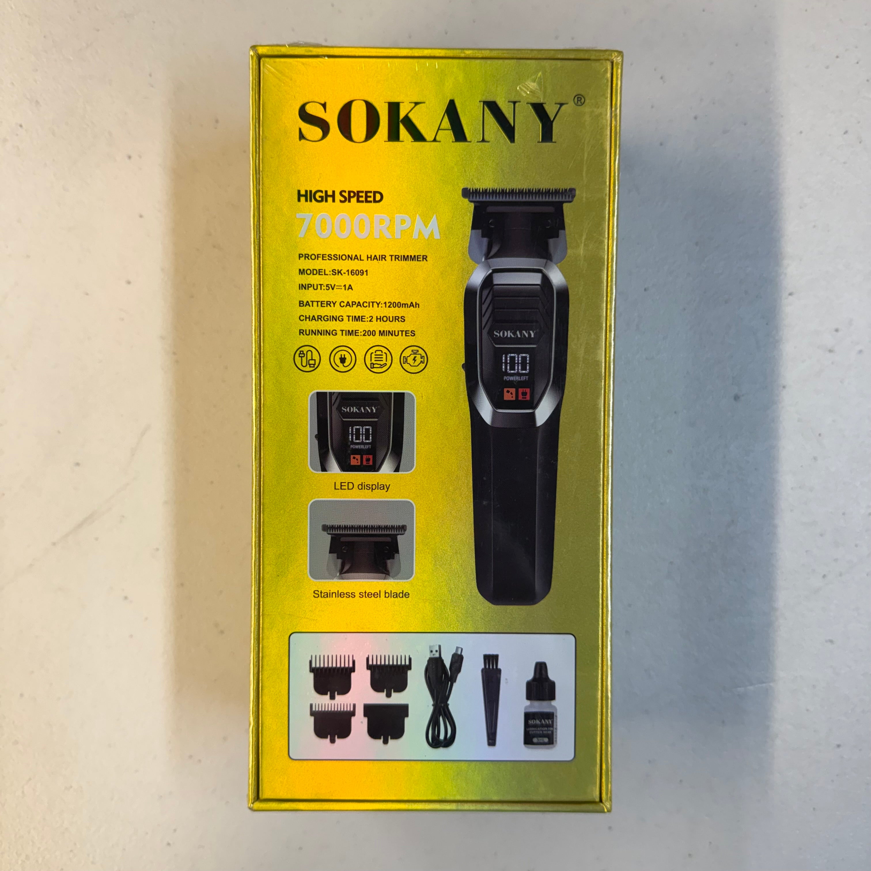 SOKANY SK-16091 Professional Hair Trimmer - 7000 RPM High Speed Cordless
