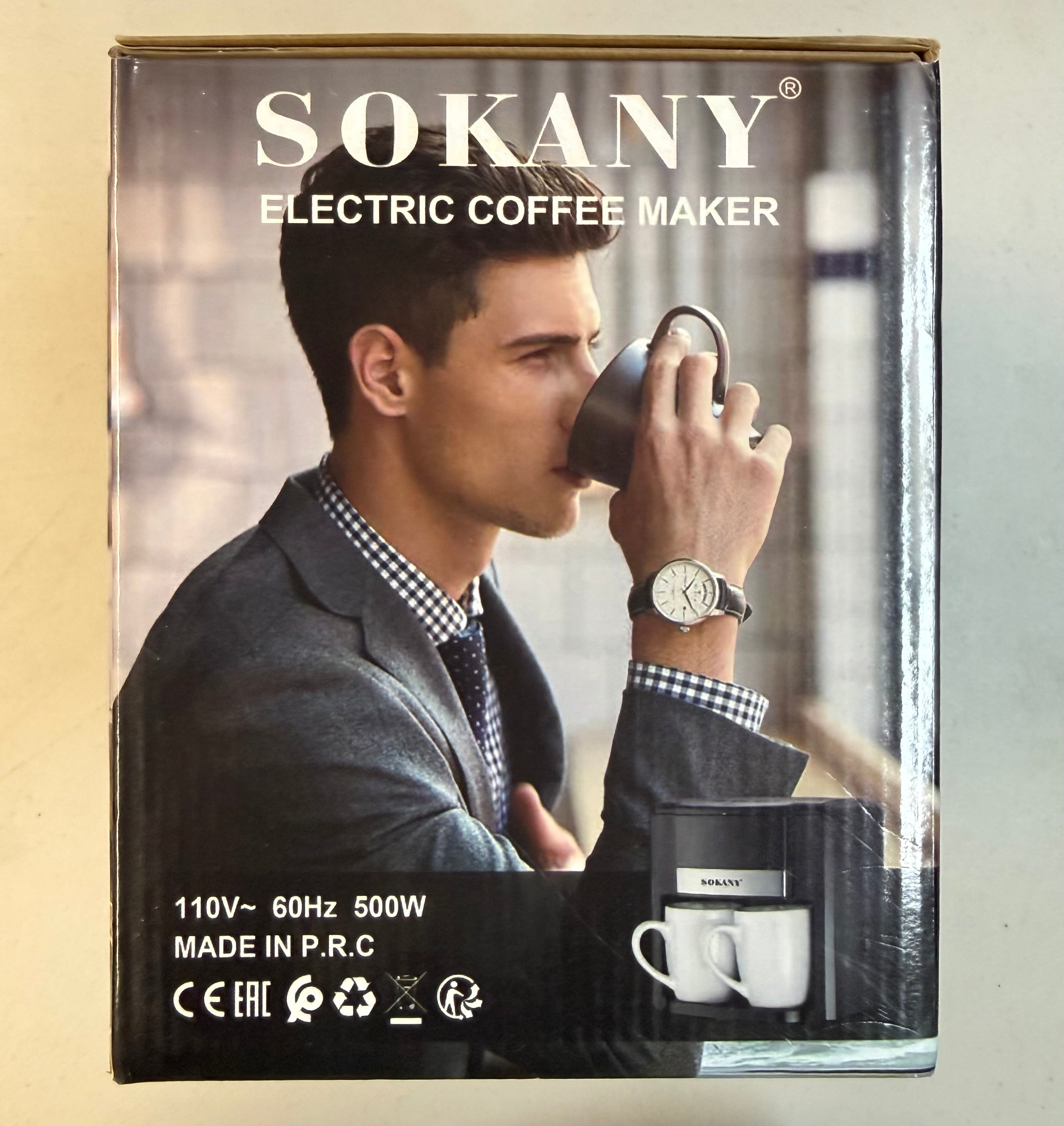 SOKANY Electric Coffee Maker SK-04022 - 2 Cup with Porcelain Mugs (Open Box - Like New)