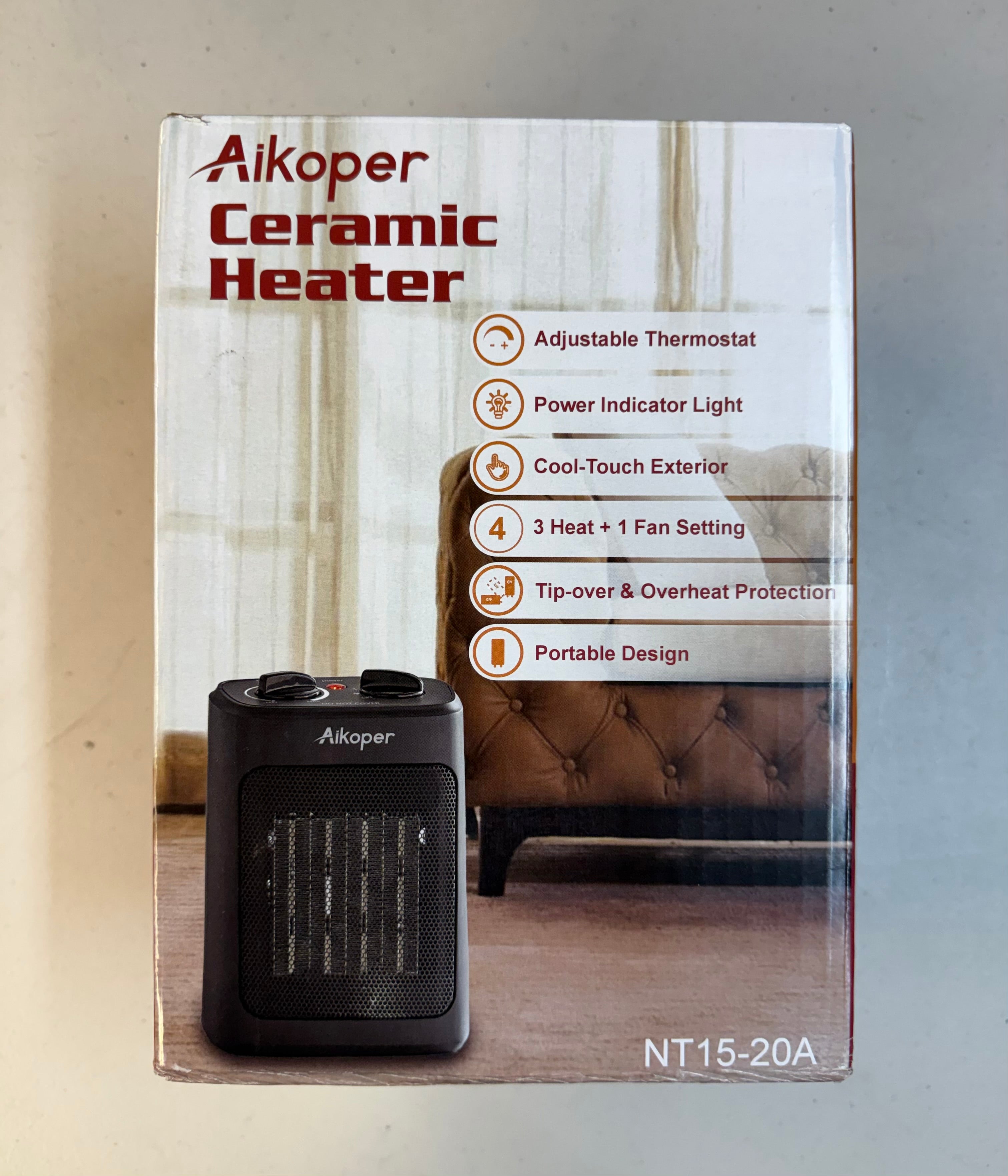 Aikoper Ceramic Space Heater NT15-20A - Portable with Adjustable Thermostat (Open Box - Like New)