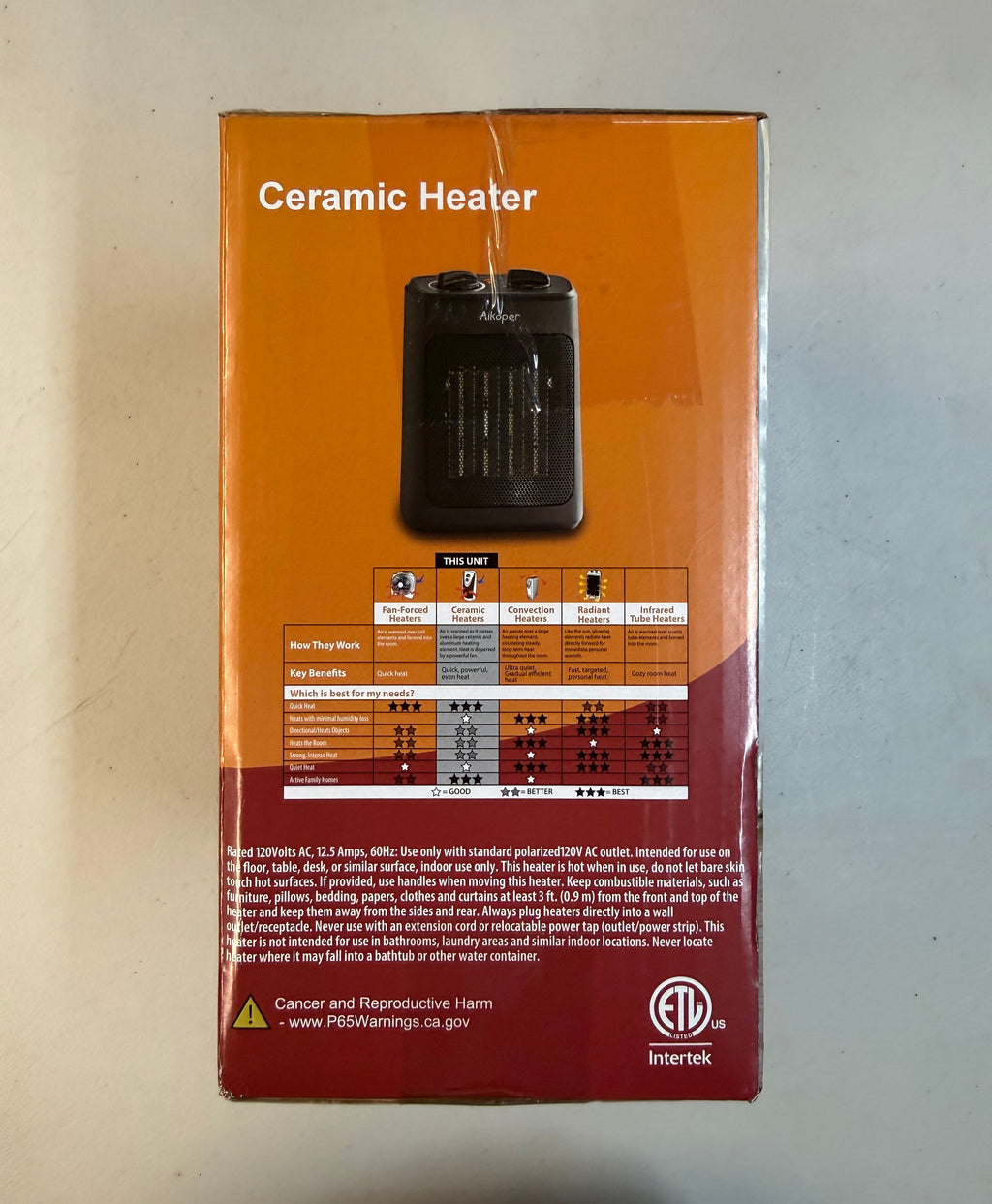 Aikoper Ceramic Space Heater NT15-20A - Portable with Adjustable Thermostat (Open Box - Like New)