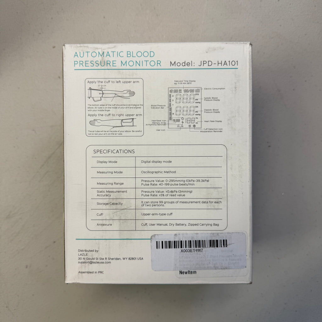 LAZLE Automatic Blood Pressure Monitor JPD-HA101 (Open Box - Like New)