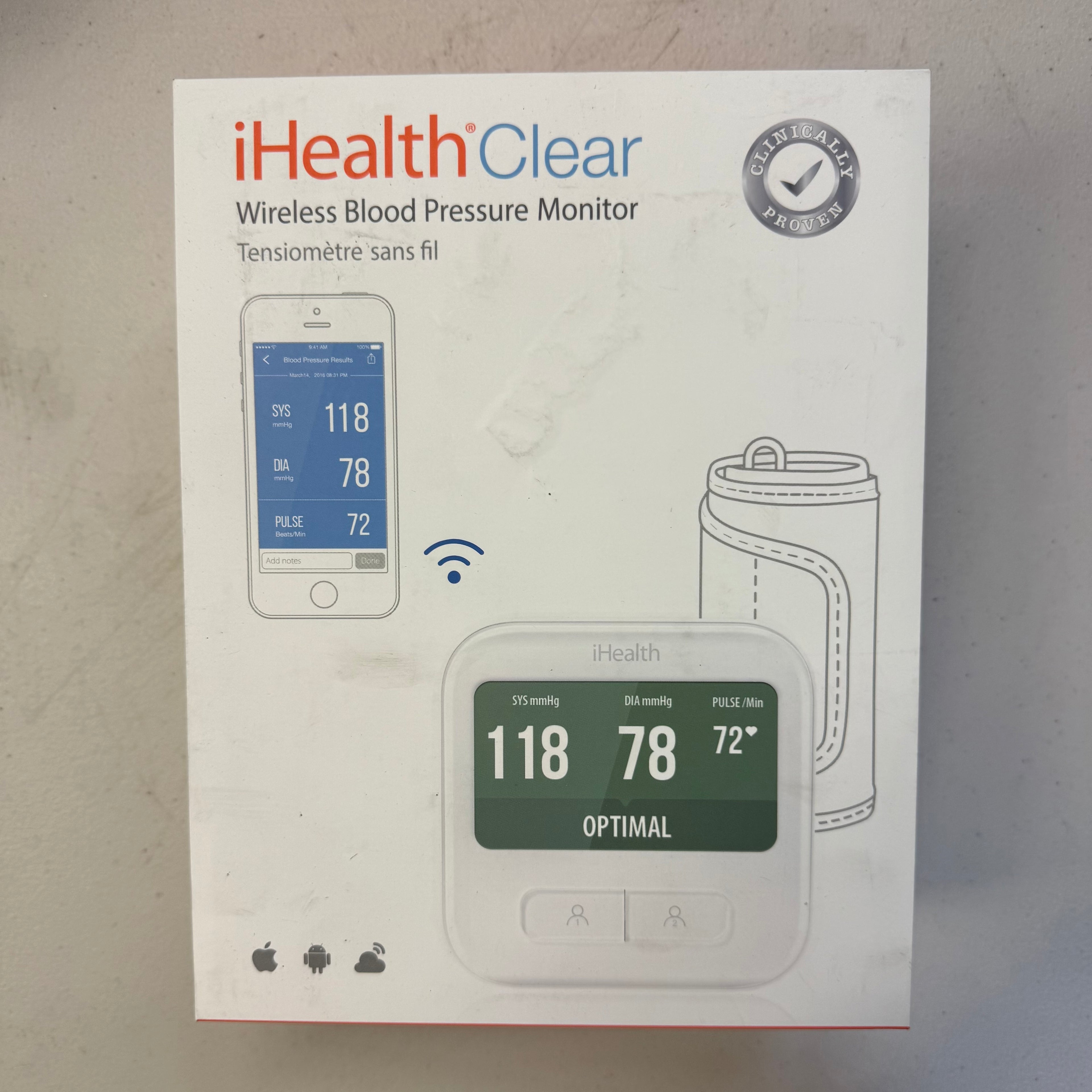 iHealth Clear Wireless Blood Pressure Monitor BPM1 (Open Box - Like New)