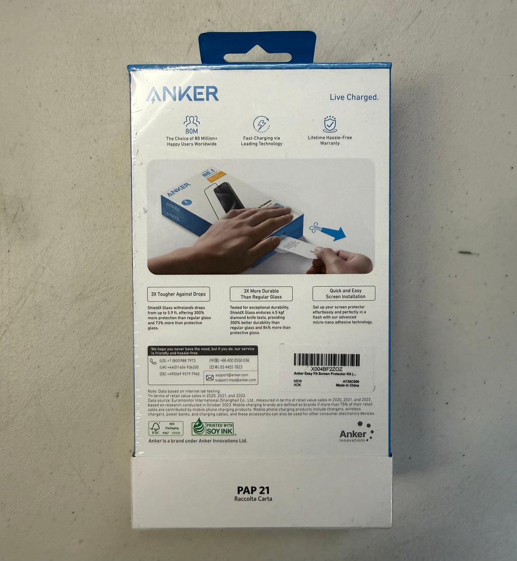 Anker Easy Fit Screen Protector Kit for iPhone 15 Pro - ShieldX Glass HD (2-Pack)