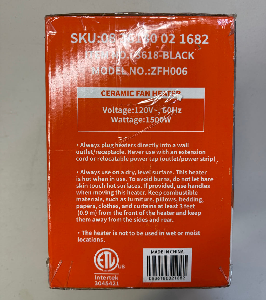 1500W Ceramic Fan Heater - Portable Space Heater with Thermostat (Grade A - Box Damaged)