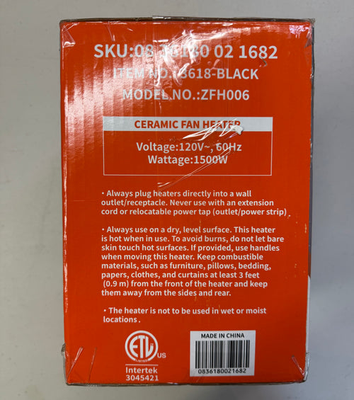 1500W Ceramic Fan Heater - Portable Space Heater with Thermostat (Grade A - Box Damaged)