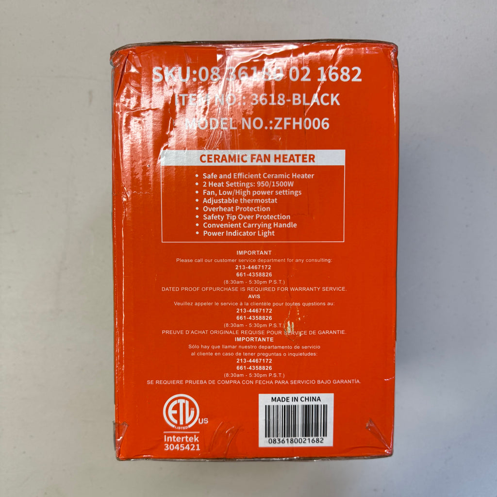 1500W Ceramic Fan Heater - Portable Space Heater with Thermostat (Grade A - Box Damaged)