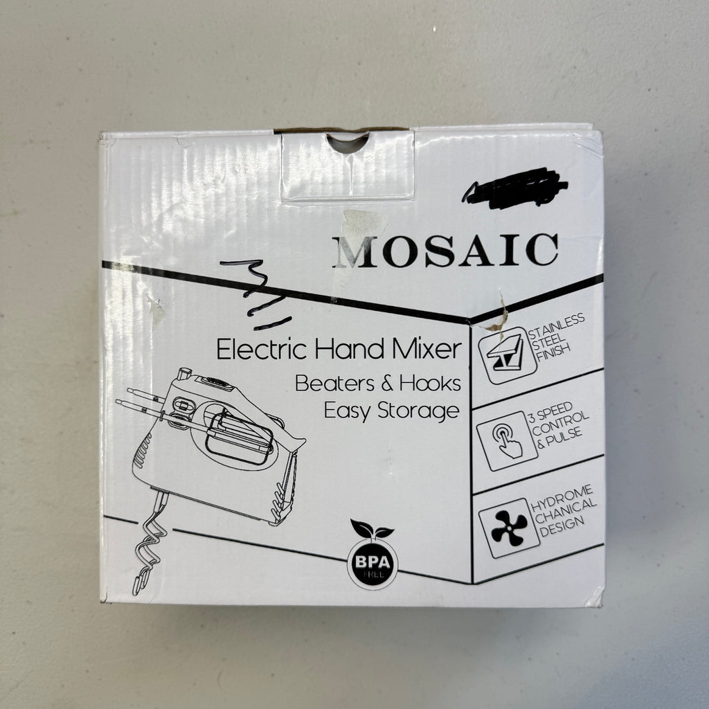MOSAIC Electric Hand Mixer - 200W with Beaters & Hooks (Open Box - Like New, Box Damaged)