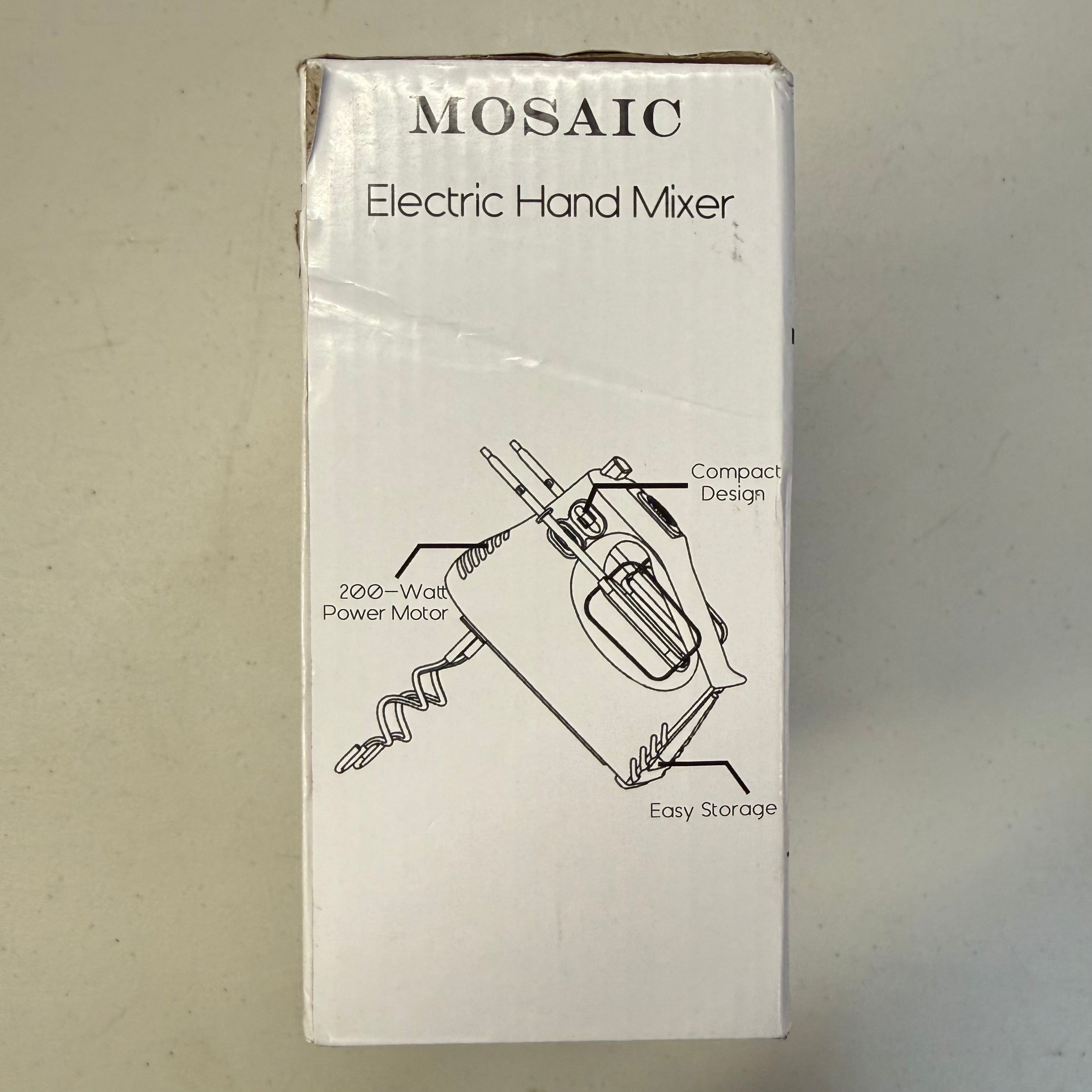 MOSAIC Electric Hand Mixer - 200W with Beaters & Hooks (Open Box - Like New, Box Damaged)