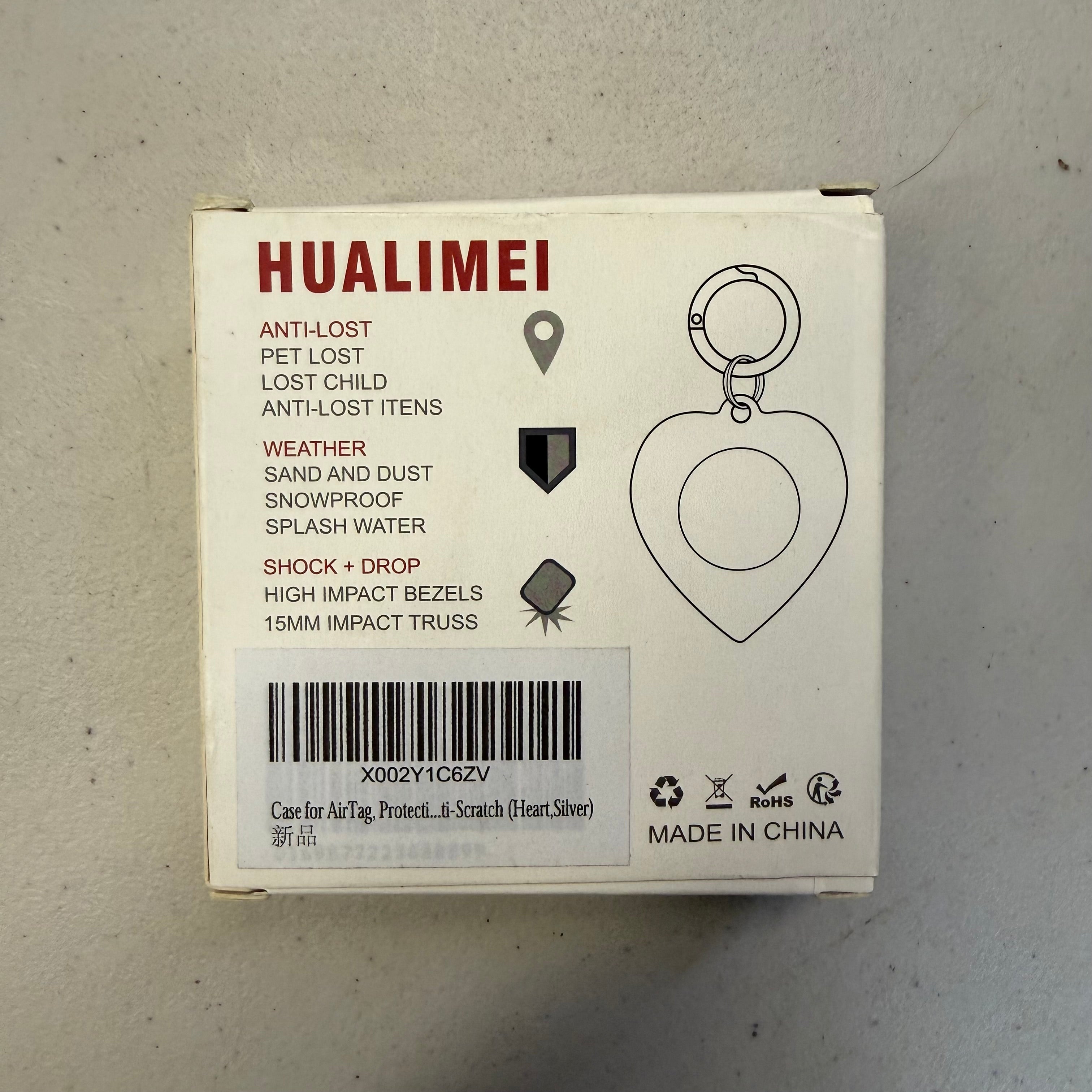HUALIMEI AirTag Protective Case - Heart Shape Silver (Open Box - Like New)