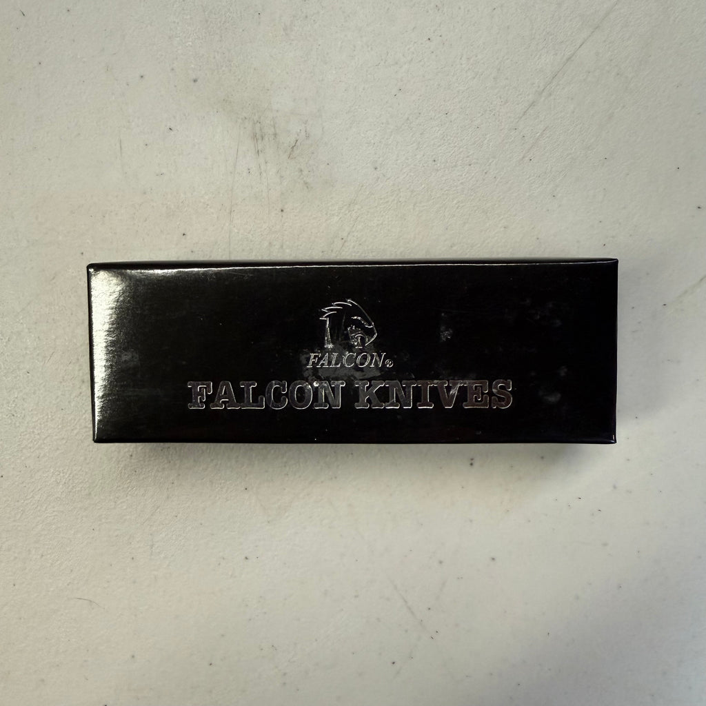 Falcon Knives Folding Knife - Blue Damascus Wood Handle (Open Box - Like New)