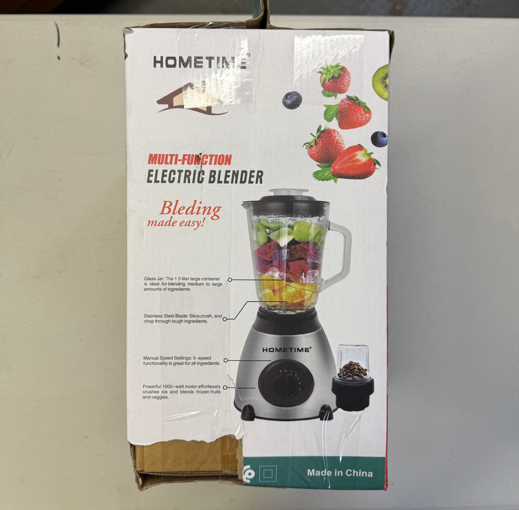 HOMETIME 2-in-1 Multi-Function Electric Blender - 1000W Model 1101 (Open Box - Like New, Box Very Worn)