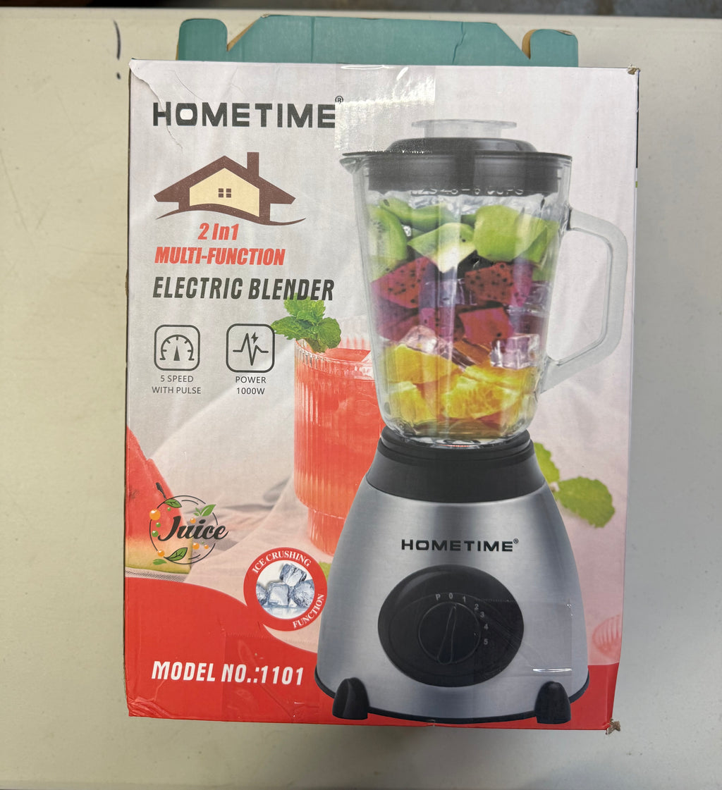 HOMETIME 2-in-1 Multi-Function Electric Blender - 1000W Model 1101 (Open Box - Like New, Box Very Worn)