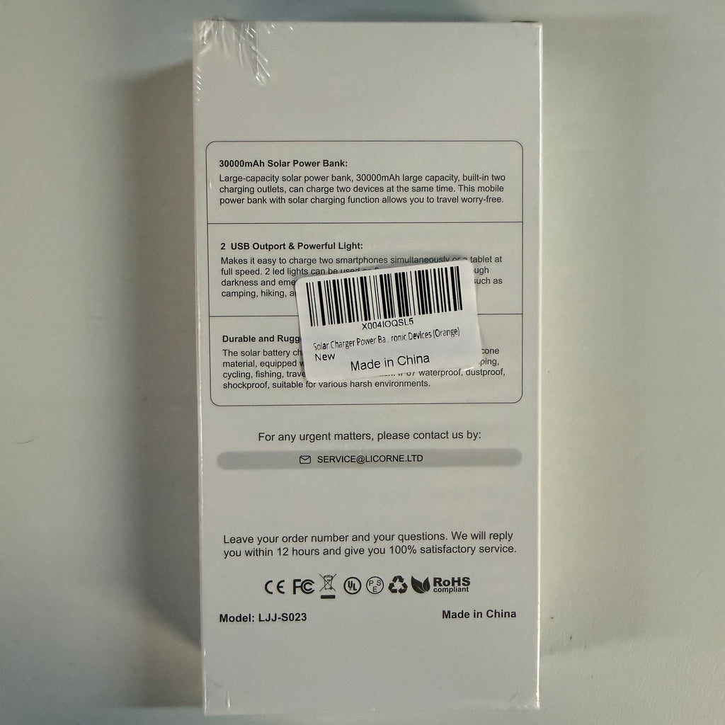Solar Charger Power Bank 30000mAh - Portable Solar Battery Charger (New in Box)