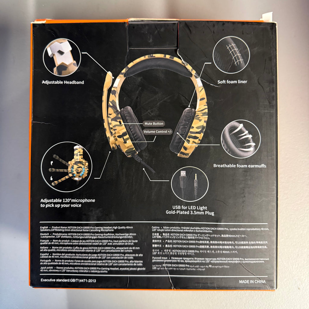 KOTION EACH G9000 Pro Gaming Headset - Camo with LED Light (Open Box, Like New)