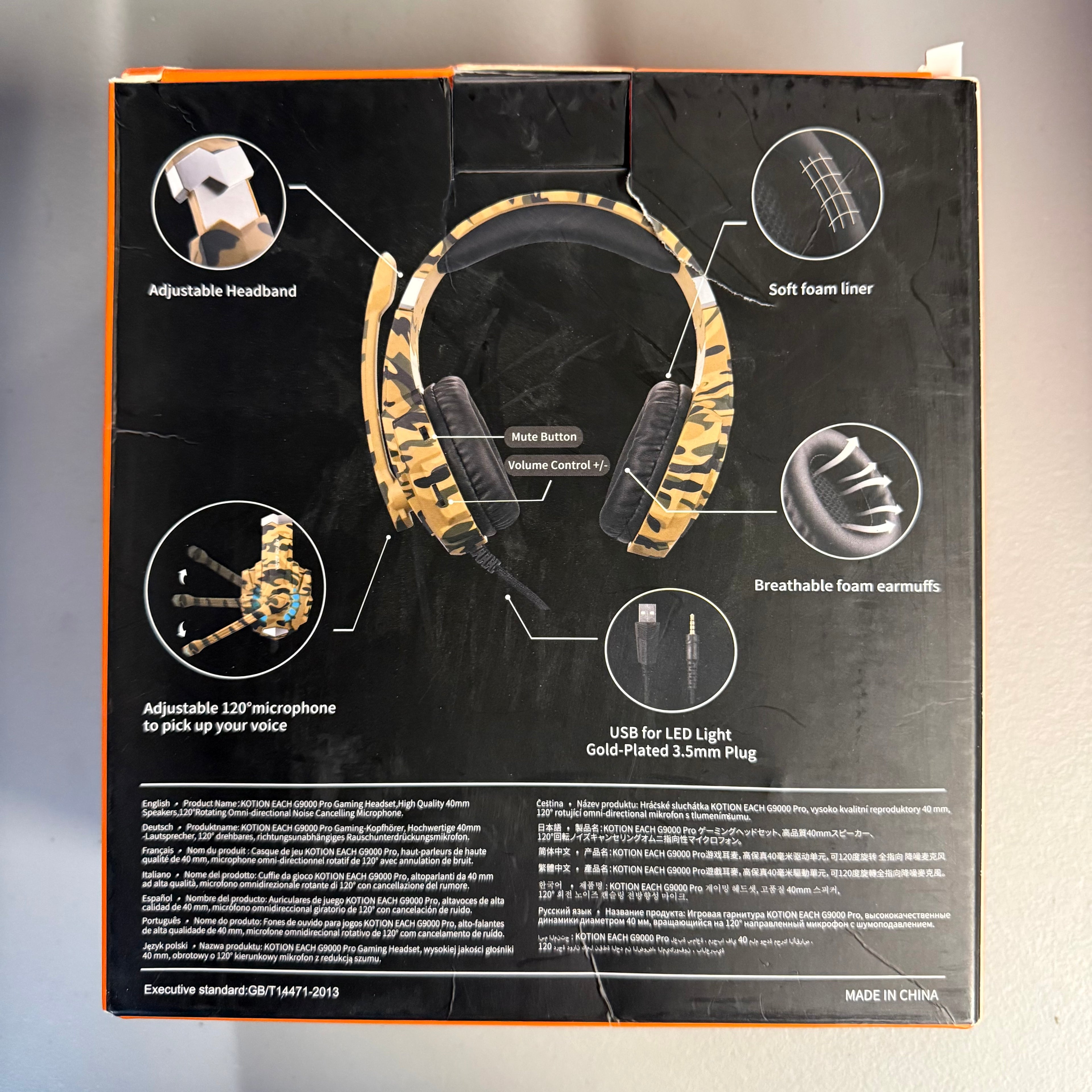 KOTION EACH G9000 Pro Gaming Headset - Camo with LED Light (Open Box, Like New)