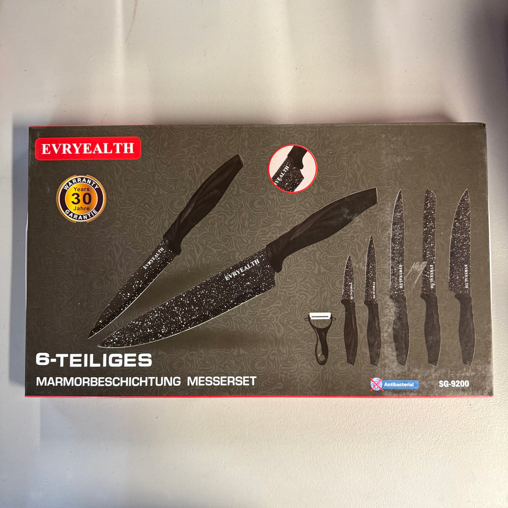 EVRYEALTH 6-Piece Marble Coating Knife Set SG-9200 - Antibacterial (Open Box, Like New)
