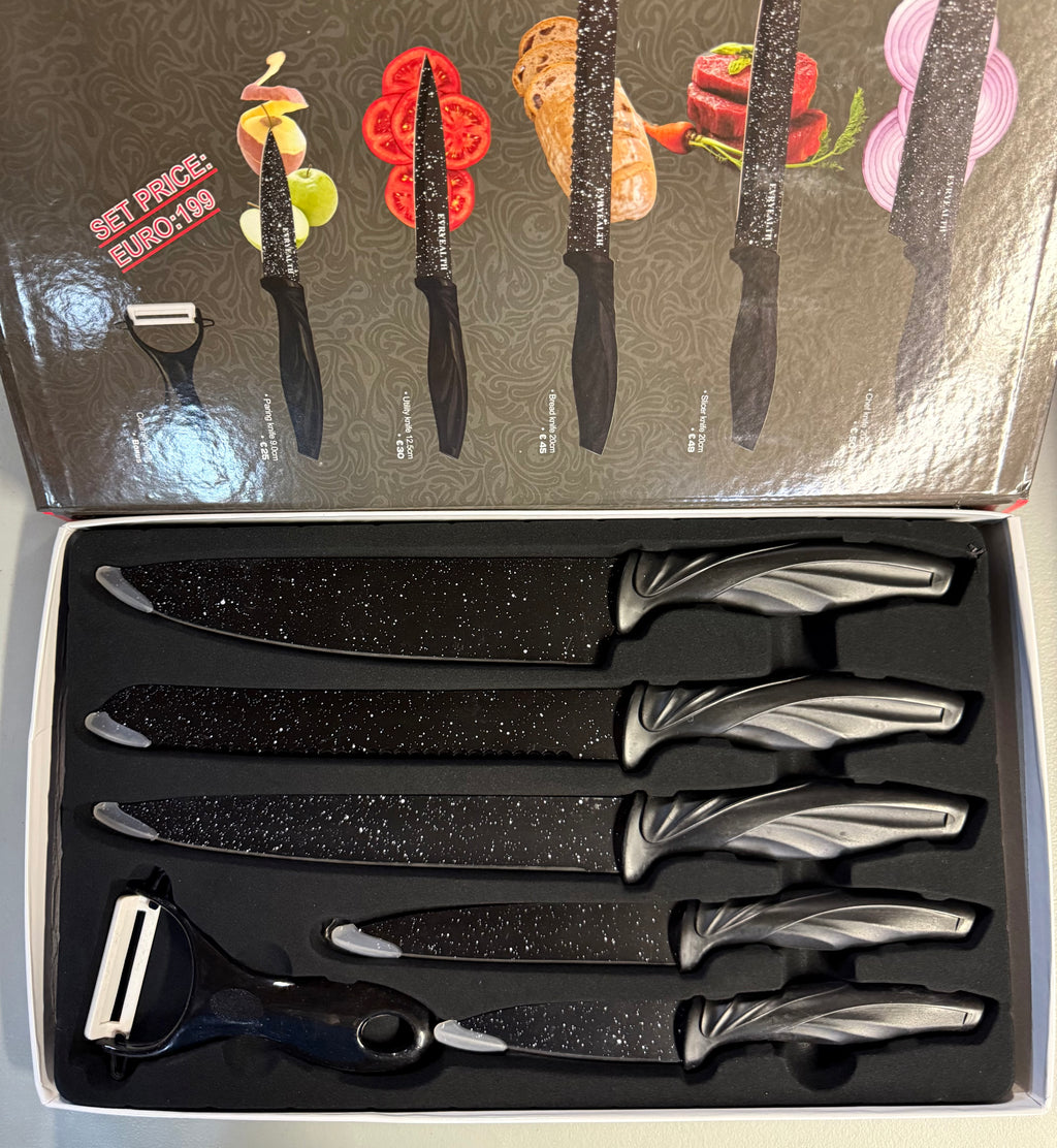 EVRYEALTH 6-Piece Marble Coating Knife Set SG-9200 - Antibacterial (Open Box, Like New)