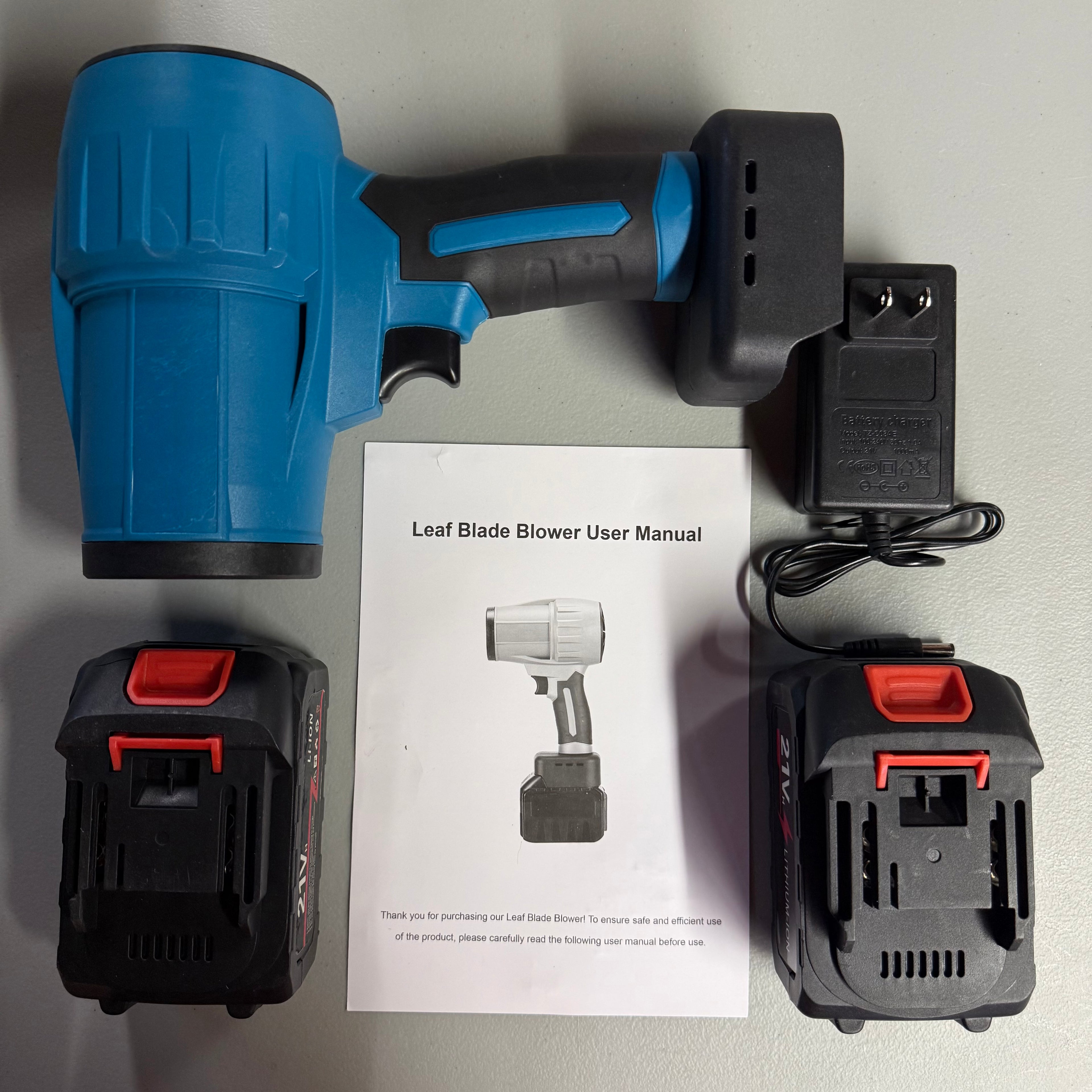 Cordless Leaf Blower 21V - 45300 RPM with Dual Batteries & Charger (Open Box, Like New)
