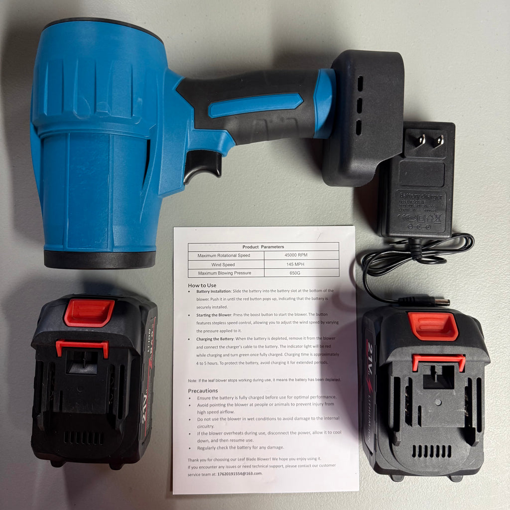 Cordless Leaf Blower 21V - 45300 RPM with Dual Batteries & Charger (Open Box, Like New)