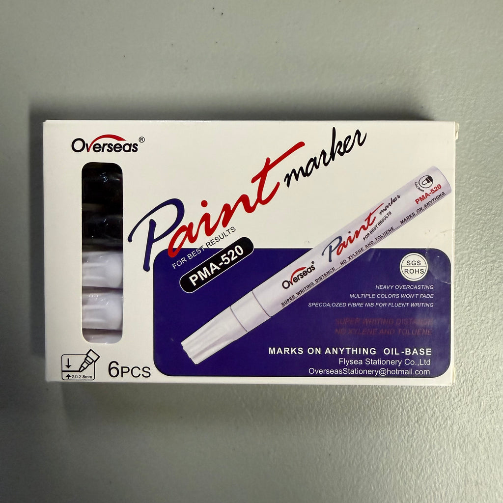 Overseas Oil-Based Paint Marker PMA-520 - 6 Pack White - Marks on Any Surface