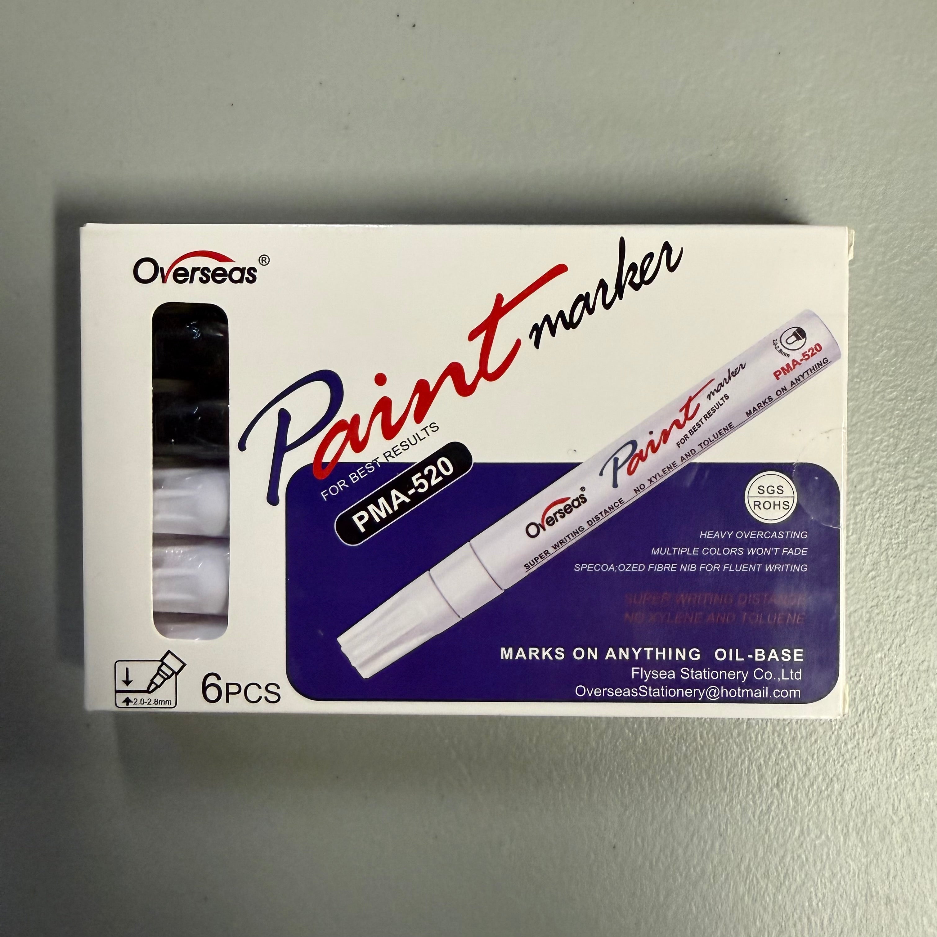 Overseas Oil-Based Paint Marker PMA-520 - 6 Pack White - Marks on Any Surface