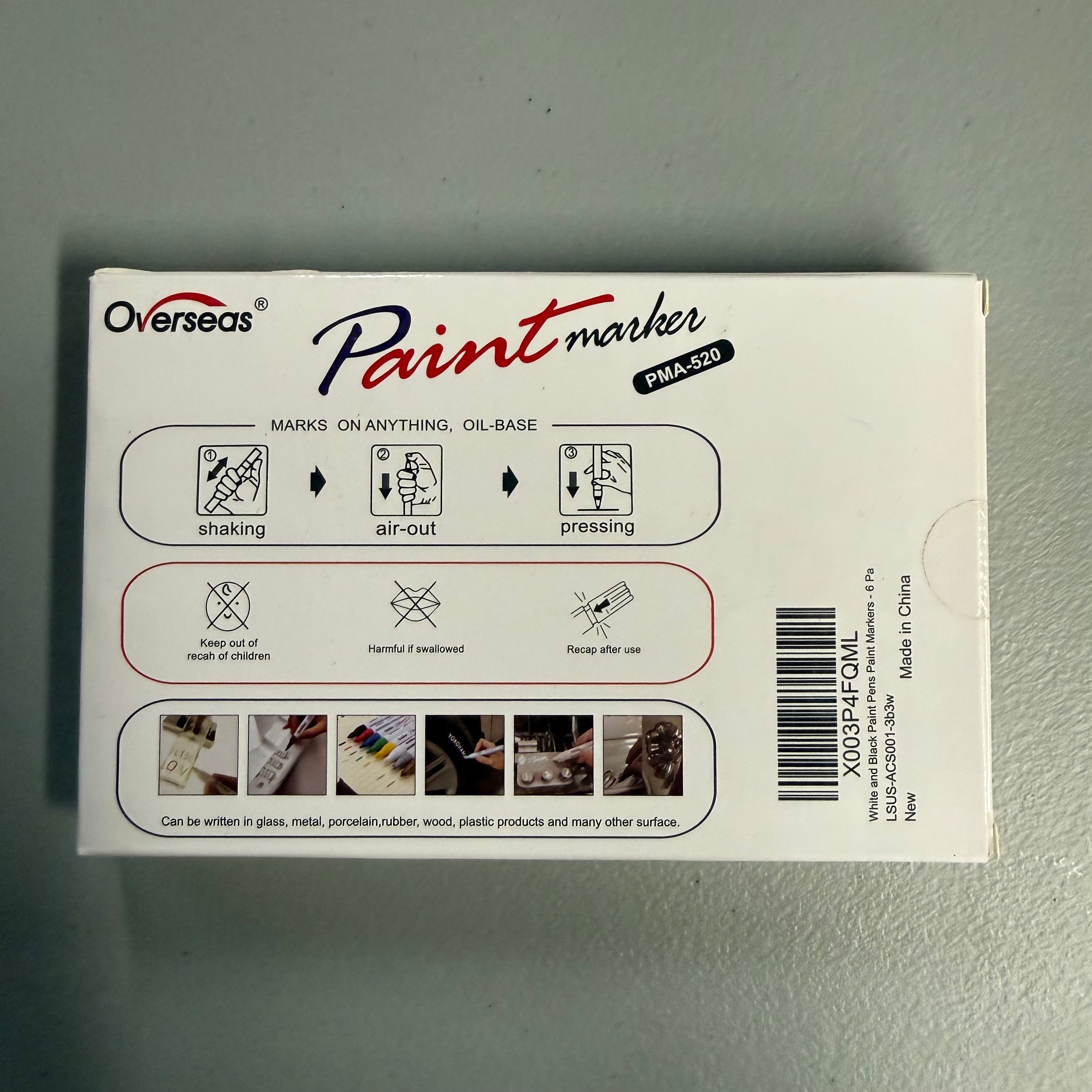 Overseas Oil-Based Paint Marker PMA-520 - 6 Pack White - Marks on Any Surface