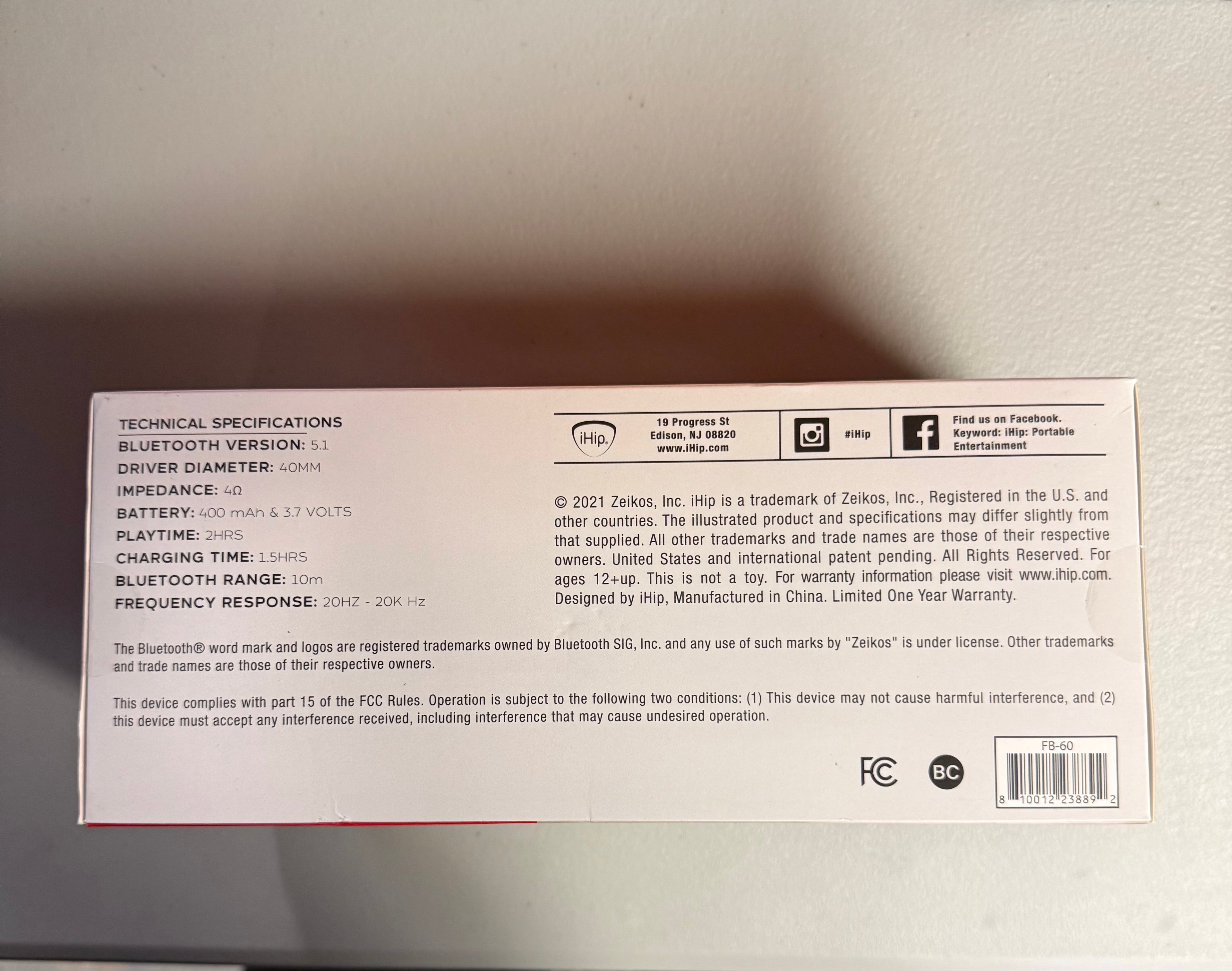 iHip Jambar Wireless Bluetooth Speaker - Portable with Radio & Hands-Free Calling - Open Box Like New