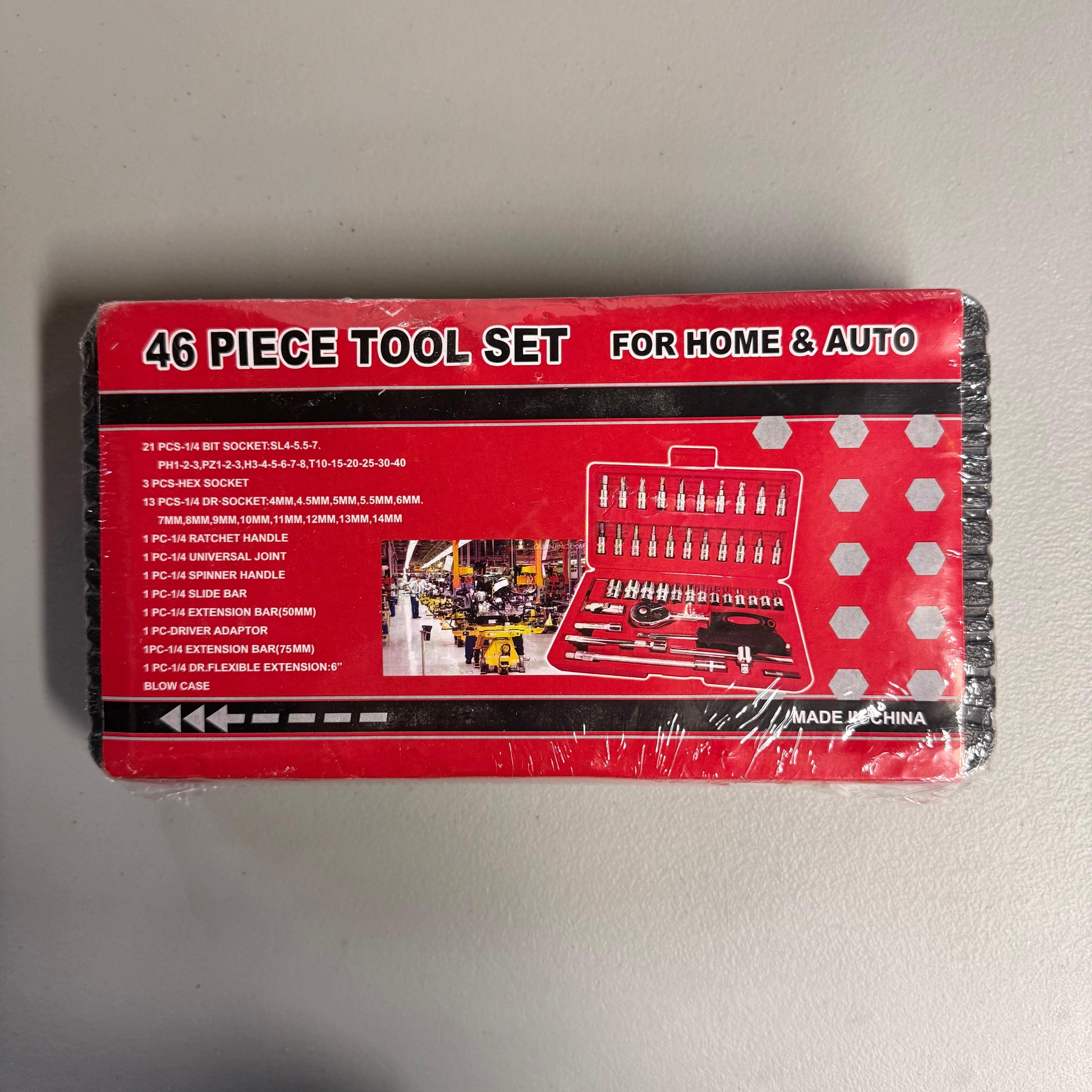 46 Piece Tool Set for Home & Auto - Socket Set with Ratchet & Extensions - Brand New Sealed